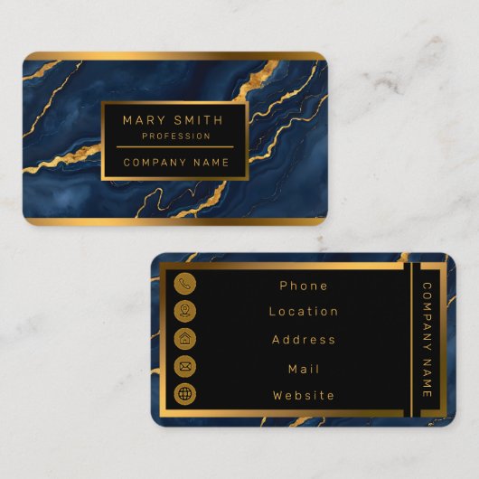 Populaire Navy Blue Gold Marble Collectie Visitekaartje (Voorkant / Achterkant)