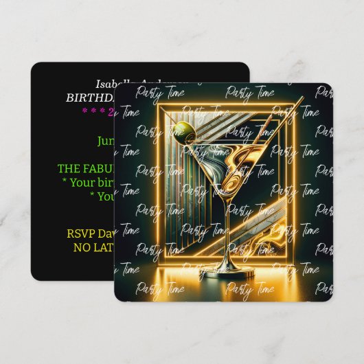 Populaire Party Time Neon gepersonaliseerd Kaart (Voorkant / Achterkant)