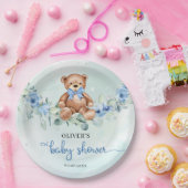 Populaire teddybeer stoffige blauwe bloemeneucalyp papieren bordje (Feest)