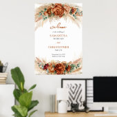 Populaire terracotta diep rode bloemensalie Welkom Poster (Thuiskantoor)