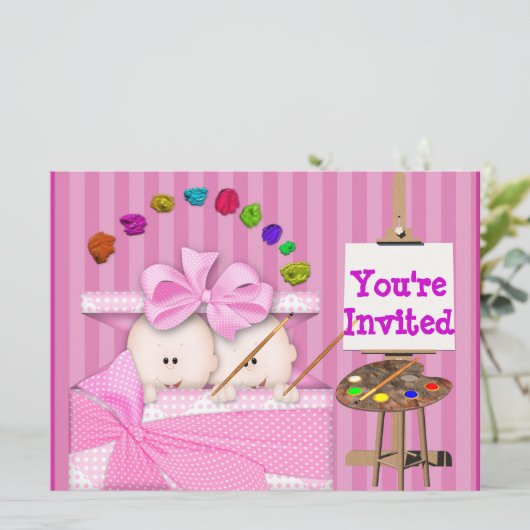 POPULAIRE TWINS BABY GIRL SHOWER INVITATION KAART (Staand voorkant)