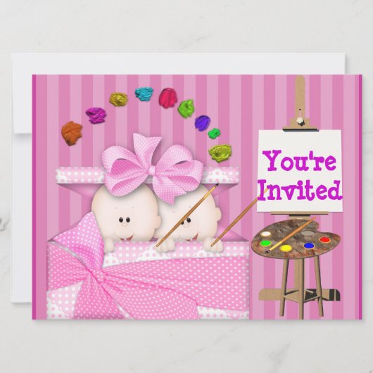 POPULAIRE TWINS BABY GIRL SHOWER INVITATION KAART (Voorkant)