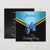 Populaire uitnodiging voor Black Blue en Bow Party (Voorkant / Achterkant)