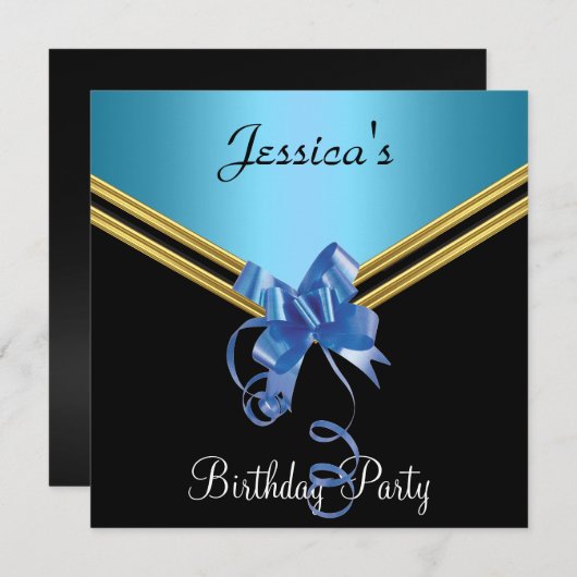 Populaire uitnodiging voor Black Blue en Bow Party (Voorkant / Achterkant)