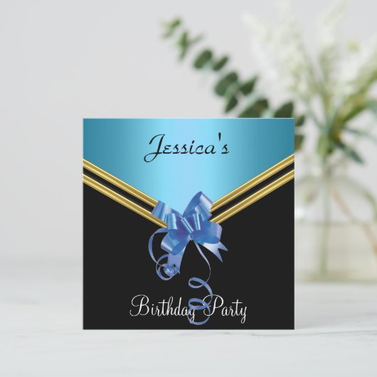 Populaire uitnodiging voor Black Blue en Bow Party (Staand voorkant)