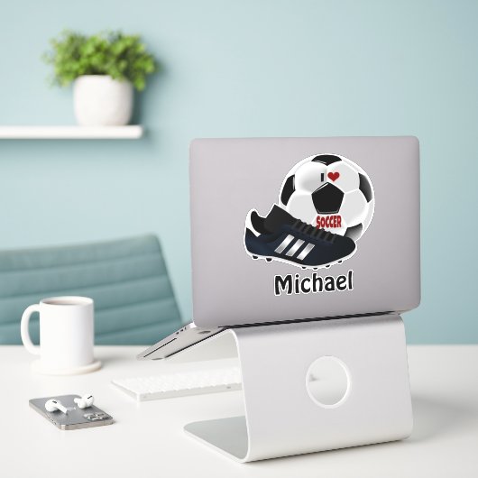 Populaire voetbal ontwerp sjabloon sticker (Laptop op bureau)