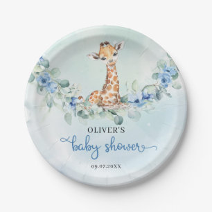 Populaire waterverf giraf blauw bloemensafari papieren bordje