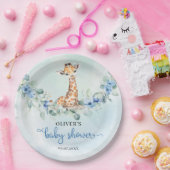 Populaire waterverf giraf blauw bloemensafari papieren bordje (Feest)