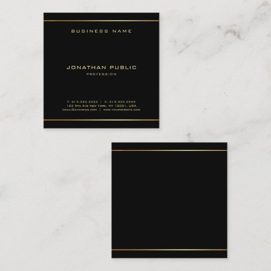 Populaire zwarte glamour en goudlegante Sjabloon Vierkante Visitekaartje (Voorkant / Achterkant)