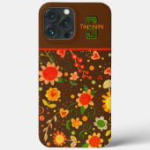 Populairste Bruine Retro Bloemen Monogram Naam Case-Mate iPhone Case (Achterkant)