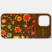 Populairste Bruine Retro Bloemen Monogram Naam Case-Mate iPhone Case (Achterkant (horizontaal))