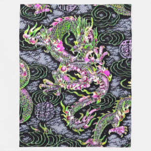 Populairste Chinese Dragon Black Light Special Fleece Deken