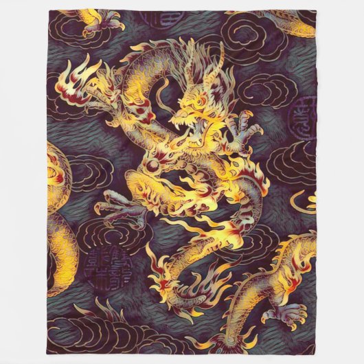 Populairste Chinese goudkeizer Dragon Dark Art Fleece Deken (Voorkant)