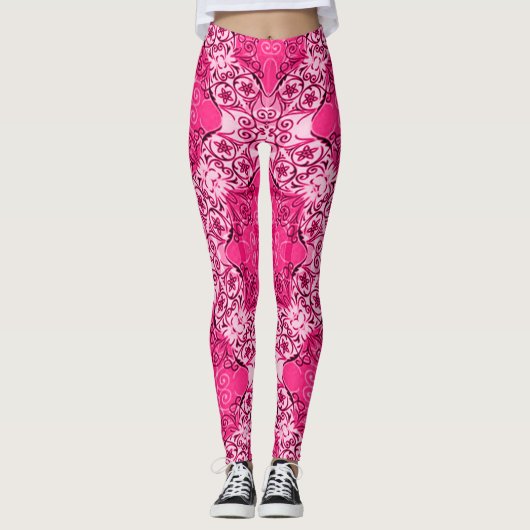 Populairste Decoratieve Pink Rave Party Leggings (Voorkant)