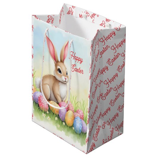 Popular Cute Easter Bunny And Eggs Collection Medium Cadeauzakje (Voorkant Gekanteld)