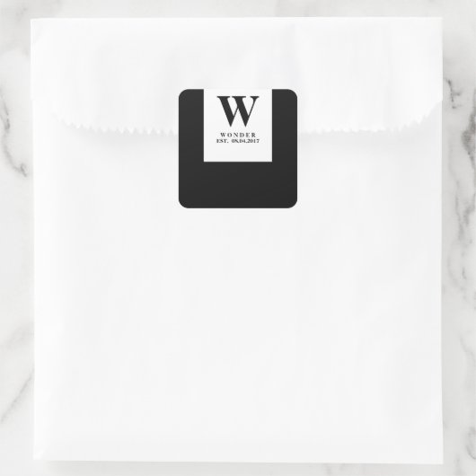Popular Monogram black minimalist Wedding Vierkante Sticker (Tas)