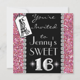 POPULAR Paris SWEET 16 BLING Party Invitation Kaart