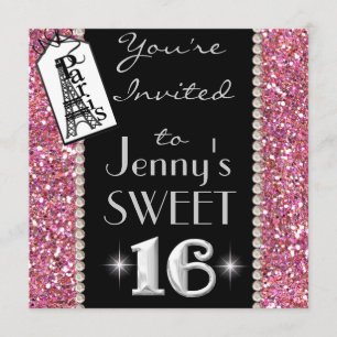 POPULAR Paris SWEET 16 BLING Party Invitation Kaart