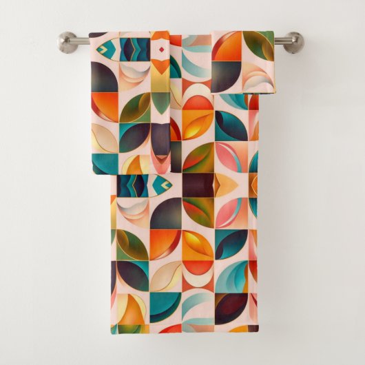 Popular Retro Abstract Squares Collectie Bad Handdoek (Insitu)