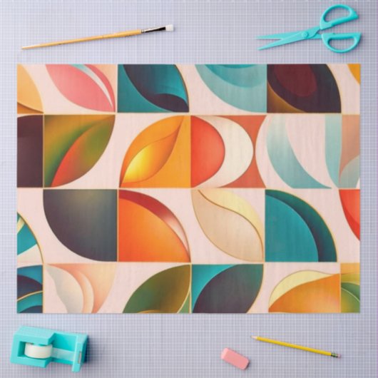 Popular Retro Abstract Squares Collectie Tissuepapier (Craft)