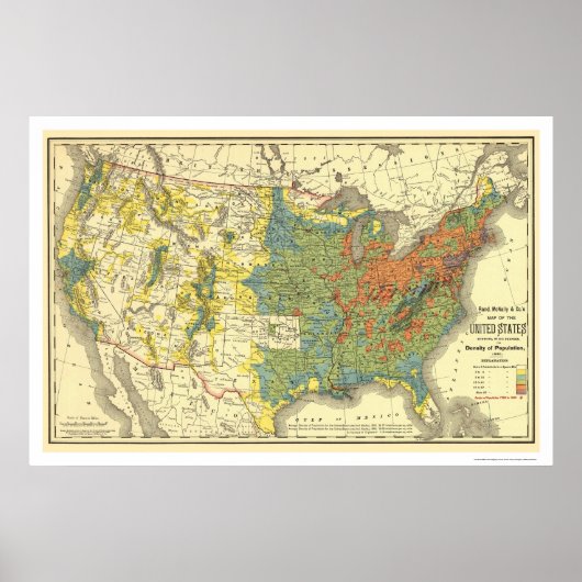 Population Density USA Map 1890 Poster (Voorkant)