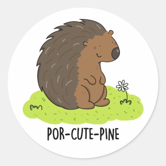 Por-Cute-Pine Funny Porcupine Pun Ronde Sticker (Voorkant)
