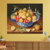 Porcelain Bowl met Lemons en Pomegranaten Canvas Afdruk (Insitu (Woonkamer))