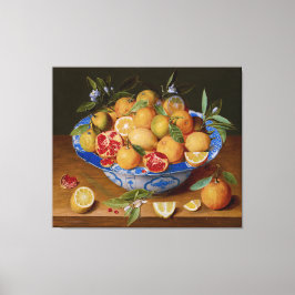 Porcelain Bowl met Lemons en Pomegranaten Canvas Afdruk