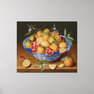 Porcelain Bowl met Lemons en Pomegranaten Canvas Afdruk