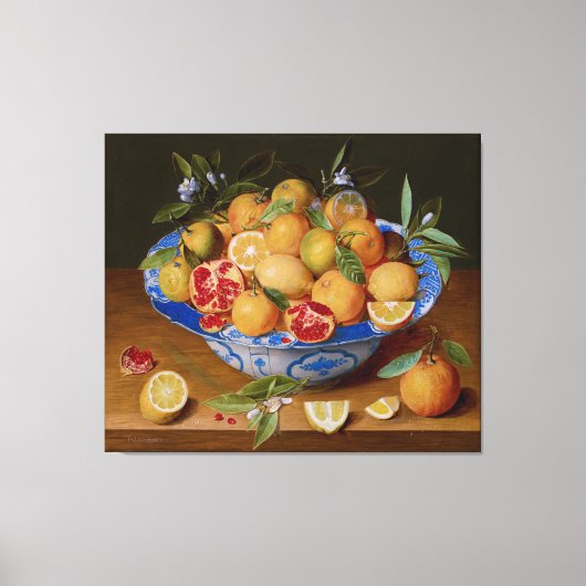 Porcelain Bowl met Lemons en Pomegranaten Canvas Afdruk (Voorkant)