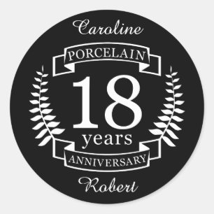 Porcelain traditionele trouwdag 18 jaar ronde sticker