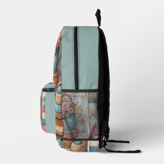 Porch Kitty Floral Patchwork Scene Bedrukte Rugzak (Rechts)