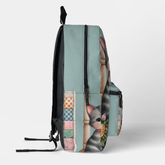 Porch Kitty Floral Patchwork Scene Bedrukte Rugzak (Links)