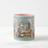 Porch Kitty Floral Patchwork Scene Mok (Midden)