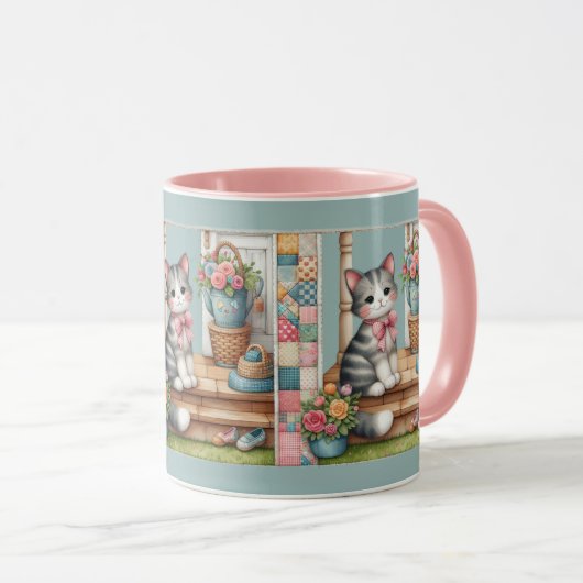 Porch Kitty Floral Patchwork Scene Mok (Voorkant rechts)