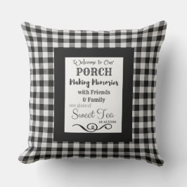 Porch Thee Typografie Zwart en Wit Buffalo Check Buitenkussen