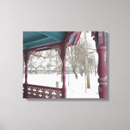 Porch Uitzicht op een sneeuwdag - Martha's wijntui Canvas Afdruk