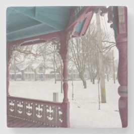 Porch Uitzicht op een sneeuwdag - Martha's wijntui Stenen Onderzetter