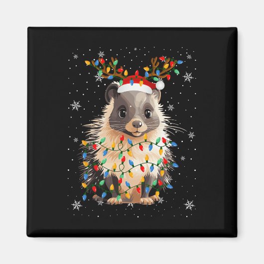 Porcupine Animal Santa Hat Lelijke Kerstboom Lig Magneet (Voorkant)