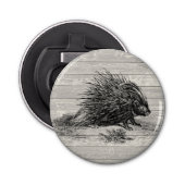  Porcupine Illustratie Button Flesopener (Voorkant)