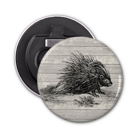  Porcupine Illustratie Button Flesopener (Voorkant)