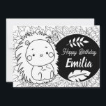 Porcupine Kids Birthday Floral Colour Feestdagenkaart<br><div class="desc">Kute Personalized Coloring Birthday Kaart with botanical greenery and Porcupine</div>