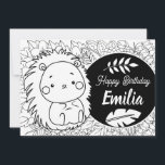 Porcupine Kids Birthday Floral Colour Feestdagenkaart<br><div class="desc">Kute Personalized Coloring Birthday Kaart with botanical greenery and Porcupine</div>