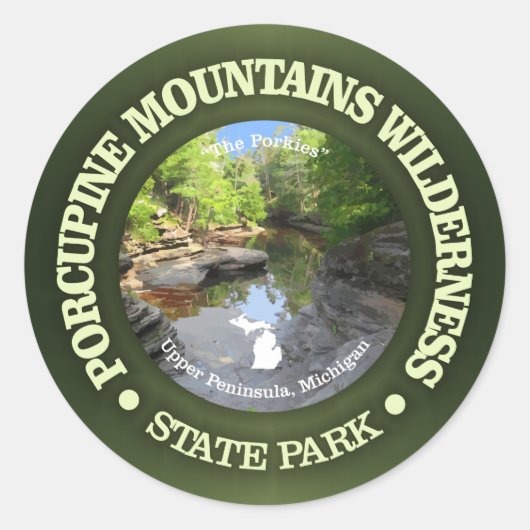 Porcupine Mountains Wilderness SP Ronde Sticker (Voorkant)