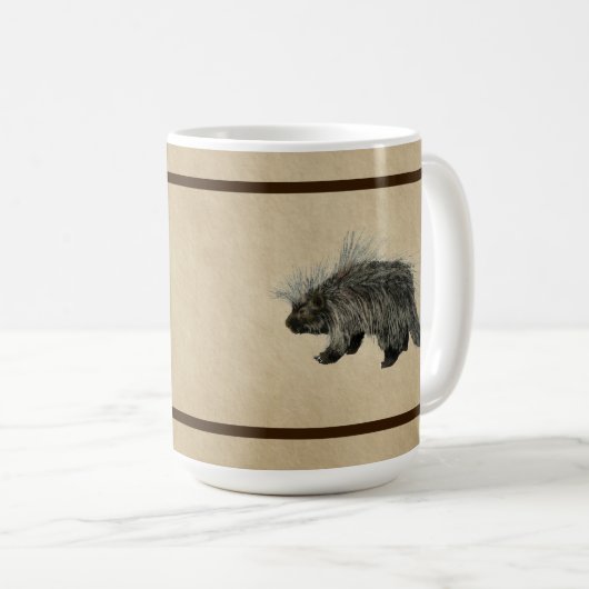 Porcupine op oud papier koffiemok (Voorkant rechts)