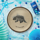 Porcupine op oud papier papieren bordje (Feest)