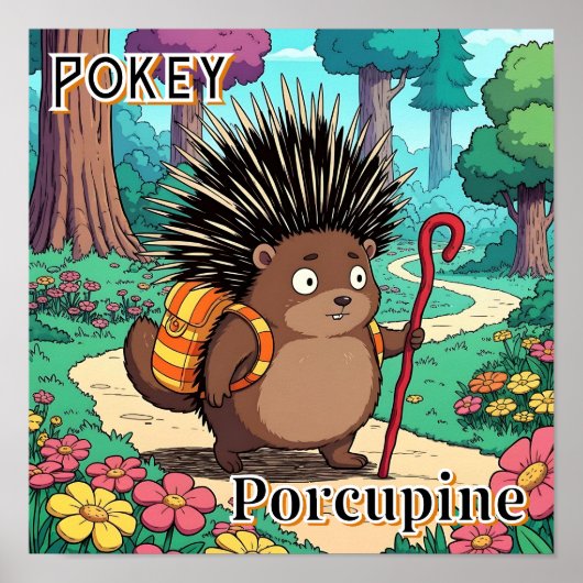 porcupine | Schattigee Cartoon Kind Nursery Art Poster (Voorkant)