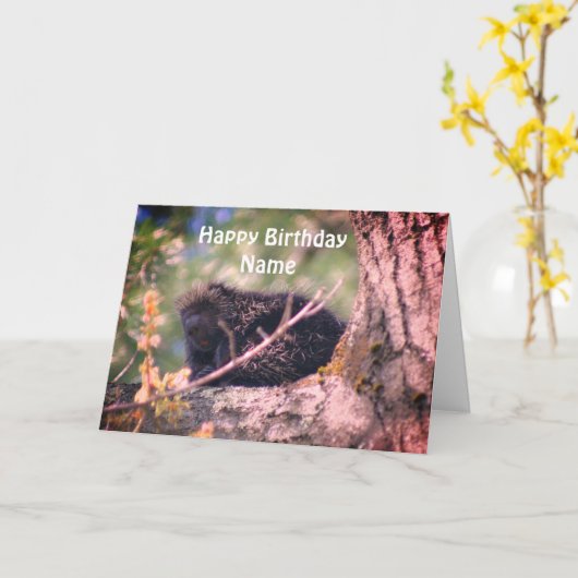 Porcupine Wildlife - Aangepaste verjaardag Kaart (Gele Bloem)