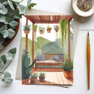 Poreuze veranda   Aquarel botanische schildering Briefkaart
