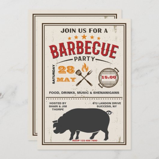 Pork BBQ-uitnodigingen Kaart (Voorkant / Achterkant)